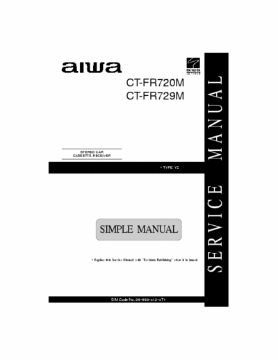 Aiwa CT-FR920M Schema Elettrico. Type TZ - mod. CT-FR729M